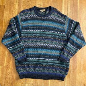 Waliki Soft Alpaca Wool Crewneck Sweater Men's XL Colorful Aztec Pattern Flaw